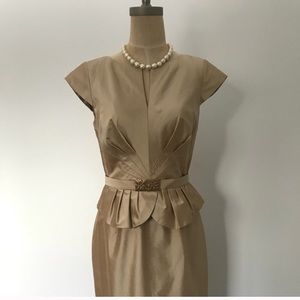 Kay Unger Champagne Silk Dress with Belt